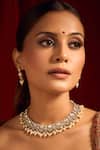Buy_Nazaakat By Samara Singh_White Zari, Pearls Kundan Work Necklace And Earring Set _Online