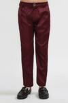 Petite Pomme_Wine Velvet, Polyester Embroidery Blazer Trouser Waistcoat Set _at_Aza_Fashions