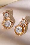 Shop_Ruby Raang_Gold Plated Square Kundan Earrings _at_Aza_Fashions