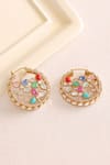 Shop_Ruby Raang_Multi Color Gemstones, Navratan Round Earrings _at_Aza_Fashions