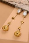 Shop_Ruby Raang_Gold Plated Kundan Antique Finish Long Earrings _at_Aza_Fashions