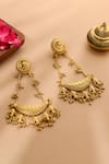 Shop_Ruby Raang_Gold Plated Beads Antique Finish Earrings _at_Aza_Fashions