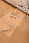 Shop_Ruby Raang_Gold Plated Stones, Crystals Antique Finish Earrings And Necklace Set _at_Aza_Fashions