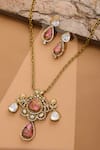 Shop_Ruby Raang_Multi Color Gemstones Natural Earrings And Necklace Set _at_Aza_Fashions