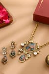 Shop_Ruby Raang_Multi Color Gemstones, Natural Antique Finish Earrings And Necklace Set _at_Aza_Fashions