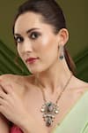 Buy_Ruby Raang_Multi Color Gemstones, Natural Antique Finish Earrings And Necklace Set _at_Aza_Fashions