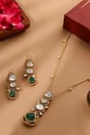 Shop_Ruby Raang_Gold Plated Stones Natural Antique Finish Earrings And Necklace Set _at_Aza_Fashions