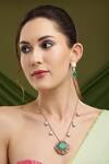 Buy_Ruby Raang_Green Crystals, Stones Natural Antique Finish Earrings And Necklace Set _at_Aza_Fashions