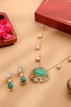 Shop_Ruby Raang_Green Crystals, Stones Natural Antique Finish Earrings And Necklace Set _at_Aza_Fashions