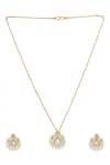 Ruby Raang_Gold Plated Gemstones Kundan Antique Finish Earrings And Necklace Set _at_Aza_Fashions