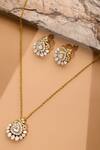 Shop_Ruby Raang_Gold Plated Gemstones Kundan Antique Finish Earrings And Necklace Set _at_Aza_Fashions