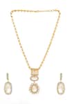 Shop_Ruby Raang_Gold Plated Stones Kundan Antique Finish Earrings And Necklace Set _Online_at_Aza_Fashions