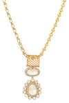Ruby Raang_Gold Plated Stones Kundan Antique Finish Earrings And Necklace Set _at_Aza_Fashions