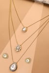 Shop_Ruby Raang_Gold Plated Kundan Antique Finish Earrings And Dew Drop Necklace Set _at_Aza_Fashions