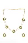 Shop_Ruby Raang_Gold Plated Stones Green Meenakari Antique Finish Earrings And Drop Necklace Set _Online_at_Aza_Fashions