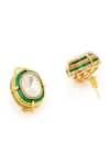Ruby Raang_Gold Plated Stones Green Meenakari Antique Finish Earrings And Drop Necklace Set _at_Aza_Fashions