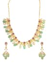 Shop_Ruby Raang_Gold Plated Stones Natural Antique Finish Earrings And Choker Necklace Set _Online_at_Aza_Fashions