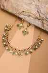 Shop_Ruby Raang_Gold Plated Stones Natural Antique Finish Earrings And Choker Necklace Set _at_Aza_Fashions