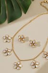 Shop_Ruby Raang_Gold Plated Stones Kundan Antique Finish Floral Earrings And Necklace Set _at_Aza_Fashions