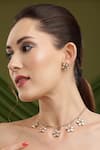 Buy_Ruby Raang_Gold Plated Stones Kundan Antique Finish Floral Earrings And Necklace Set _at_Aza_Fashions