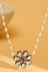 Shop_Ruby Raang_Silver Plated Flower Kundan Necklace _at_Aza_Fashions