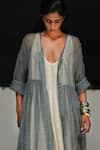 Shop_Urvashi Kaur_Gray Linen Open Neck Misty Grey Overlay _Online_at_Aza_Fashions