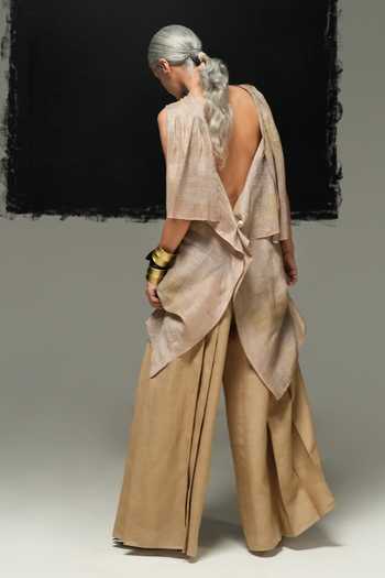Shop_Urvashi Kaur_Beige Linen Mascon Designer Pant _at_Aza_Fashions
