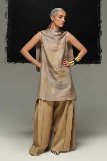 Buy_Urvashi Kaur_Beige Linen Mascon Designer Pant _at_Aza_Fashions