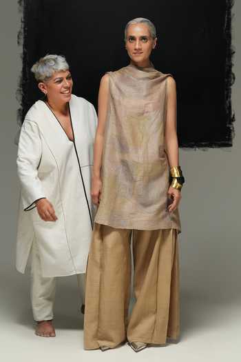 Buy_Urvashi Kaur_Beige Linen Mascon Designer Pant _Online_at_Aza_Fashions