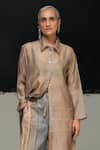Buy_Urvashi Kaur_Gray Chanderi Silk Collared Designer Handloom Shirt _Online_at_Aza_Fashions