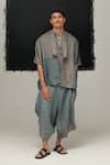 Urvashi Kaur_Blue Ramie, Linen Designer Pant _Online_at_Aza_Fashions
