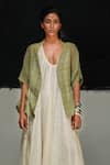 Buy_Urvashi Kaur_Green Cotton V-neck Kota Demi Jacket _at_Aza_Fashions