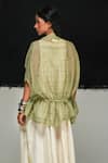 Shop_Urvashi Kaur_Green Cotton V-neck Kota Demi Jacket _at_Aza_Fashions