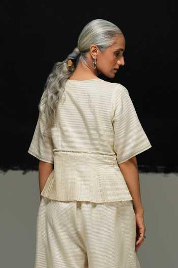 Shop_Urvashi Kaur_Cream Maheshwari, Silk Handwoven Pant _at_Aza_Fashions