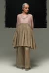 Urvashi Kaur_Pink Silk Round Neck Hibiki Mini Dress In Warm Grey And _Online_at_Aza_Fashions