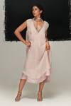 Buy_Urvashi Kaur_Pink Silk V-neck Hina Handwoven Mulberry Dress _at_Aza_Fashions