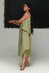 Urvashi Kaur_Green Linen V-neck Tsuchi Dress _Online_at_Aza_Fashions