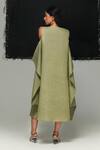 Shop_Urvashi Kaur_Green Linen V-neck Tsuchi Dress _at_Aza_Fashions