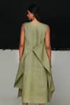 Urvashi Kaur_Green Linen V-neck Tsuchi Dress _at_Aza_Fashions