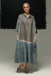 Buy_Urvashi Kaur_Gray Tussar, Silk Collared Tie-dyed Mizu Dress _at_Aza_Fashions
