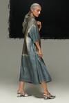 Urvashi Kaur_Gray Tussar, Silk Collared Tie-dyed Mizu Dress _Online_at_Aza_Fashions