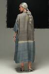 Shop_Urvashi Kaur_Gray Tussar, Silk Collared Tie-dyed Mizu Dress _at_Aza_Fashions