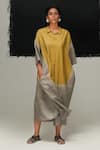 Buy_Urvashi Kaur_Gray Tussar, Silk Collared Tie-dyed Mizu Dress _at_Aza_Fashions
