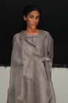 Buy_Urvashi Kaur_Gray Organza Open Neck Steel Grey Handwoven Overlay _Online_at_Aza_Fashions
