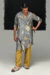 Buy_Urvashi Kaur_Gray Tussar, Silk Kaze Overlay _at_Aza_Fashions