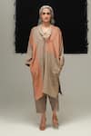 Buy_Urvashi Kaur_Gray Linen Asymmetric Rust And Warm Grey Dress _at_Aza_Fashions