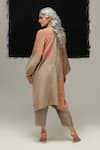 Shop_Urvashi Kaur_Gray Linen Asymmetric Rust And Warm Grey Dress _at_Aza_Fashions