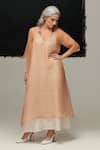 Buy_Urvashi Kaur_Orange V-neck Rust Sheer Designer Asa Tunic _at_Aza_Fashions