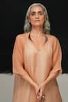 Urvashi Kaur_Orange V-neck Rust Sheer Designer Asa Tunic _Online_at_Aza_Fashions