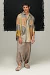 Buy_Urvashi Kaur_Green Tussar Ibuku Pant In Avocado _Online_at_Aza_Fashions